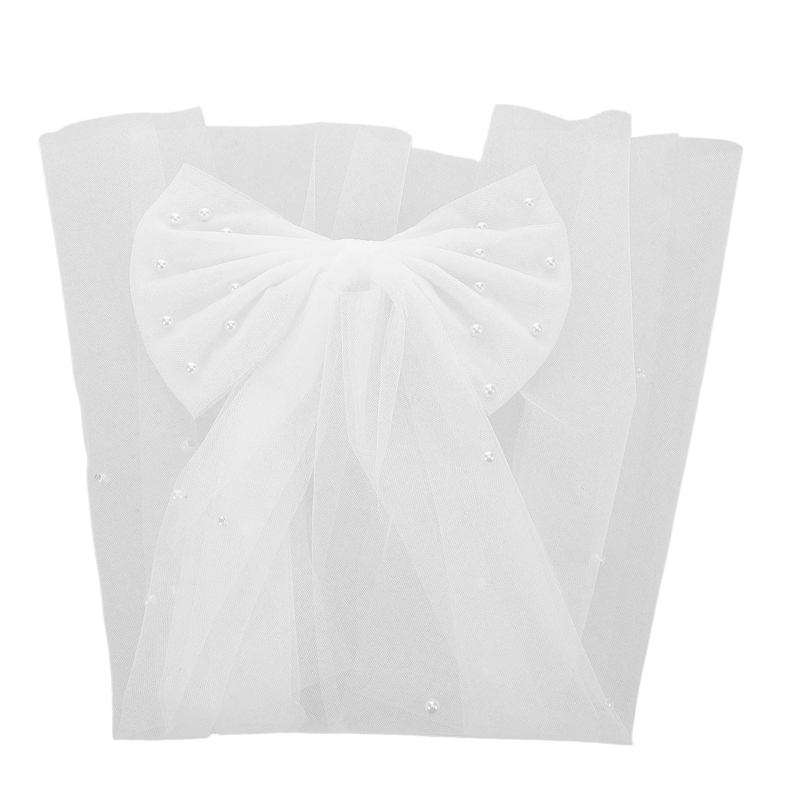 

Элегантная заколка для волос с фатой, белый искусственный жемчуг, бантик, свадебный аксессуар для волос невесты, бантик-фата для фотосессии помолвки