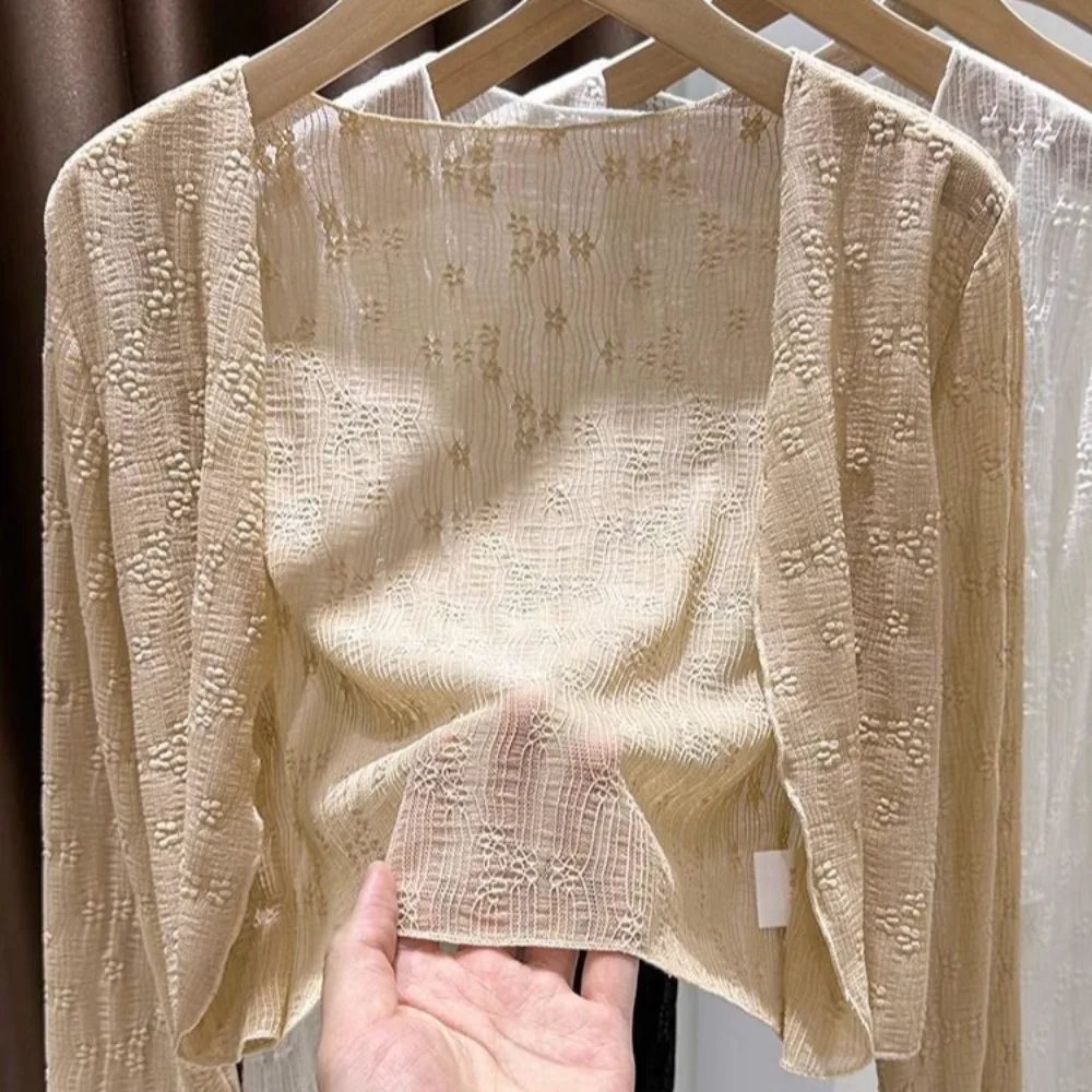 High Quality Hollow Knitted Cardigan Loose Thin Loose Sunscreen Blouse V-neck Solid Color Ladies Shawl Women