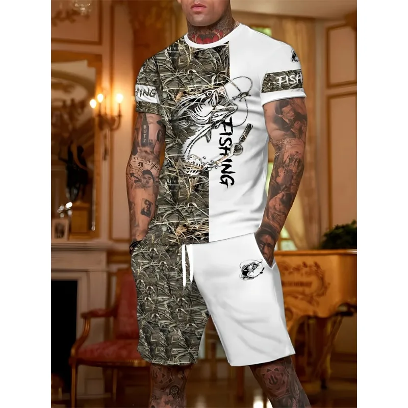 2025 New 3D Printed Hip Hop Printed Summer Short Sleeve Shorts Set, Round Neck T-shirt Casual Fashion 2-piece Set