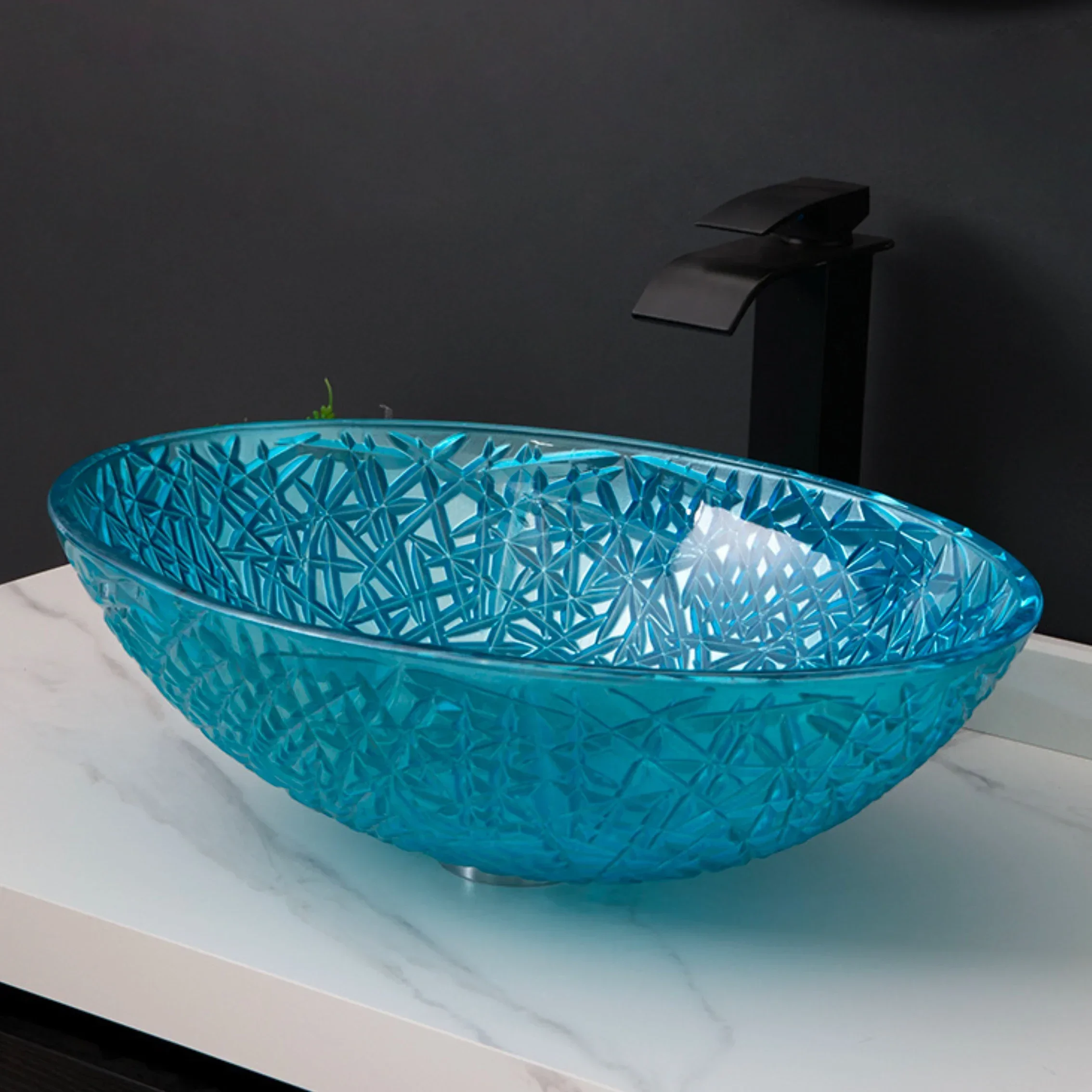 Crystal Glass Basin Bathroom Art Light Luxury Washbasin Home Washing Sink Bathroom Oval Countertop Basin BW21-087