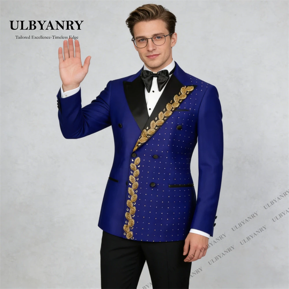 

Мужской вечерний костюм ULBYANRY с двубортным пиджаком и брюками, украшенный стразами, размеры XXS-7XL, высококачественный, для вечеринок и торжественных мероприятий