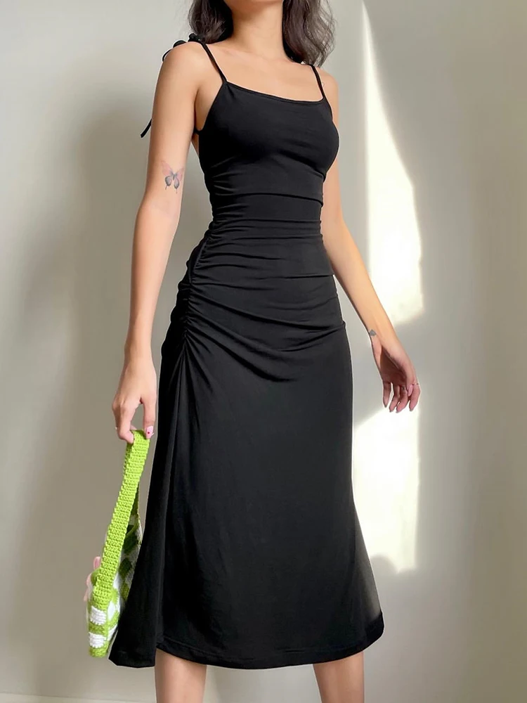 

Rockmore Black Backless Long Dress Women Elegant Spaghetti Strap Midi Dresses Ladies Sexy Sleeveless Dress Fashion Vestidos 2022