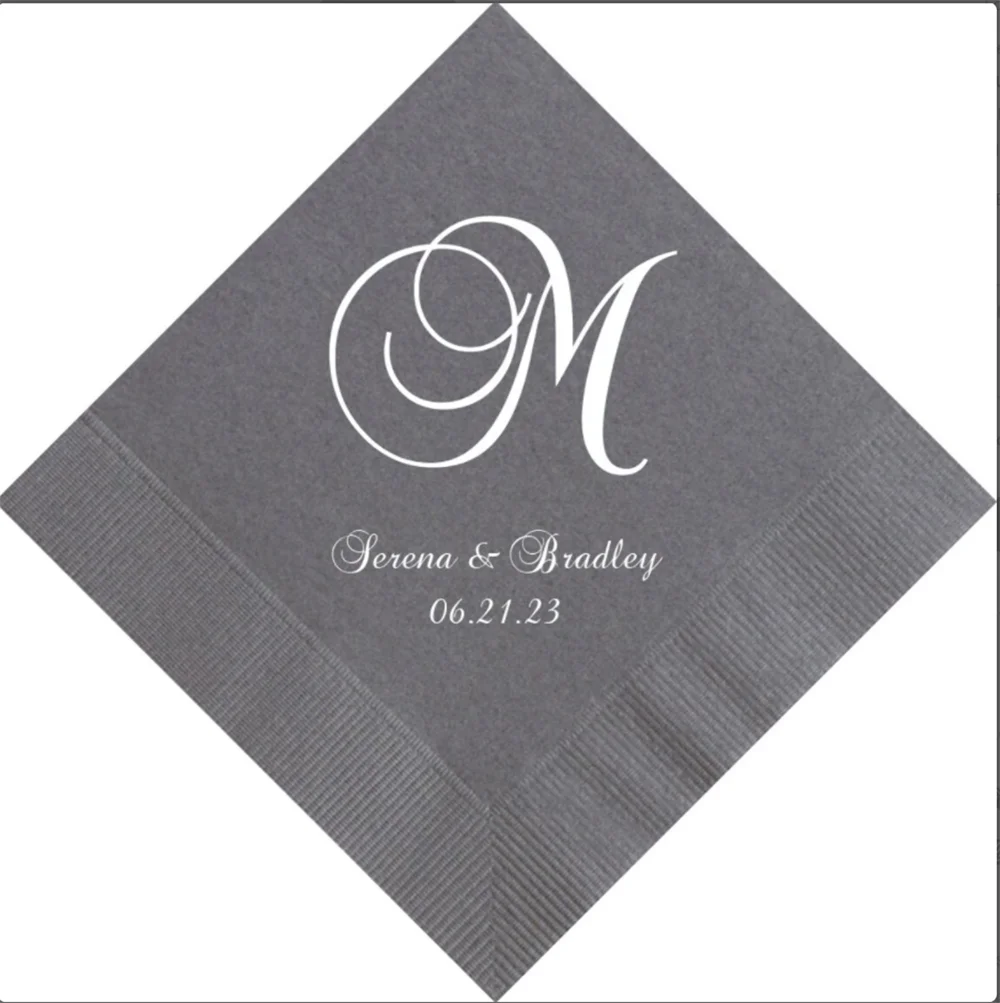 

50PCS Personalized Wedding Napkins Cocktail Beverage Luncheon Dinner Guest Towels Monogram Custom Printed Foil Imprinting