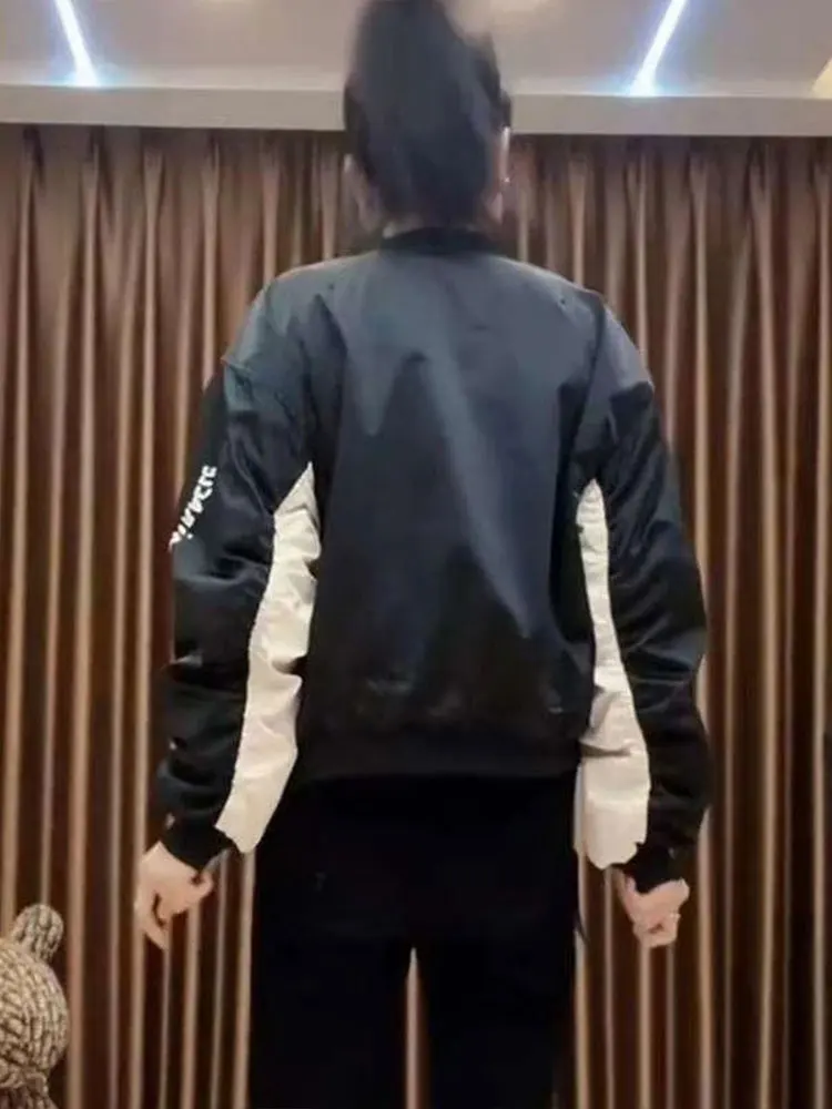 カラー ブロ オルト ジェット レディース 春秋 2025 新作 スレ ベースボールコート ジッパー開閉 ルーズフィット 軽量 アウター