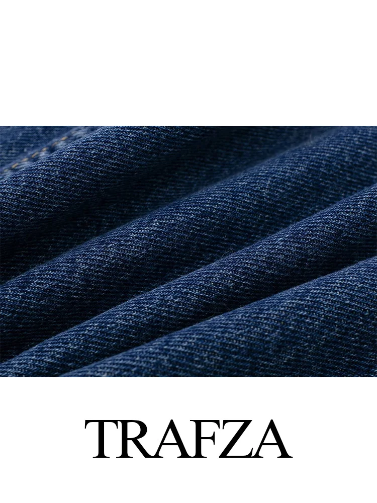 TRAFZA-Jupe Midi en Denim pour Femme, Boutonnière Rivet, Décoration Vintage, Fendue, Taille Haute, Poches, Fermeture Éclair, Mode Féminine