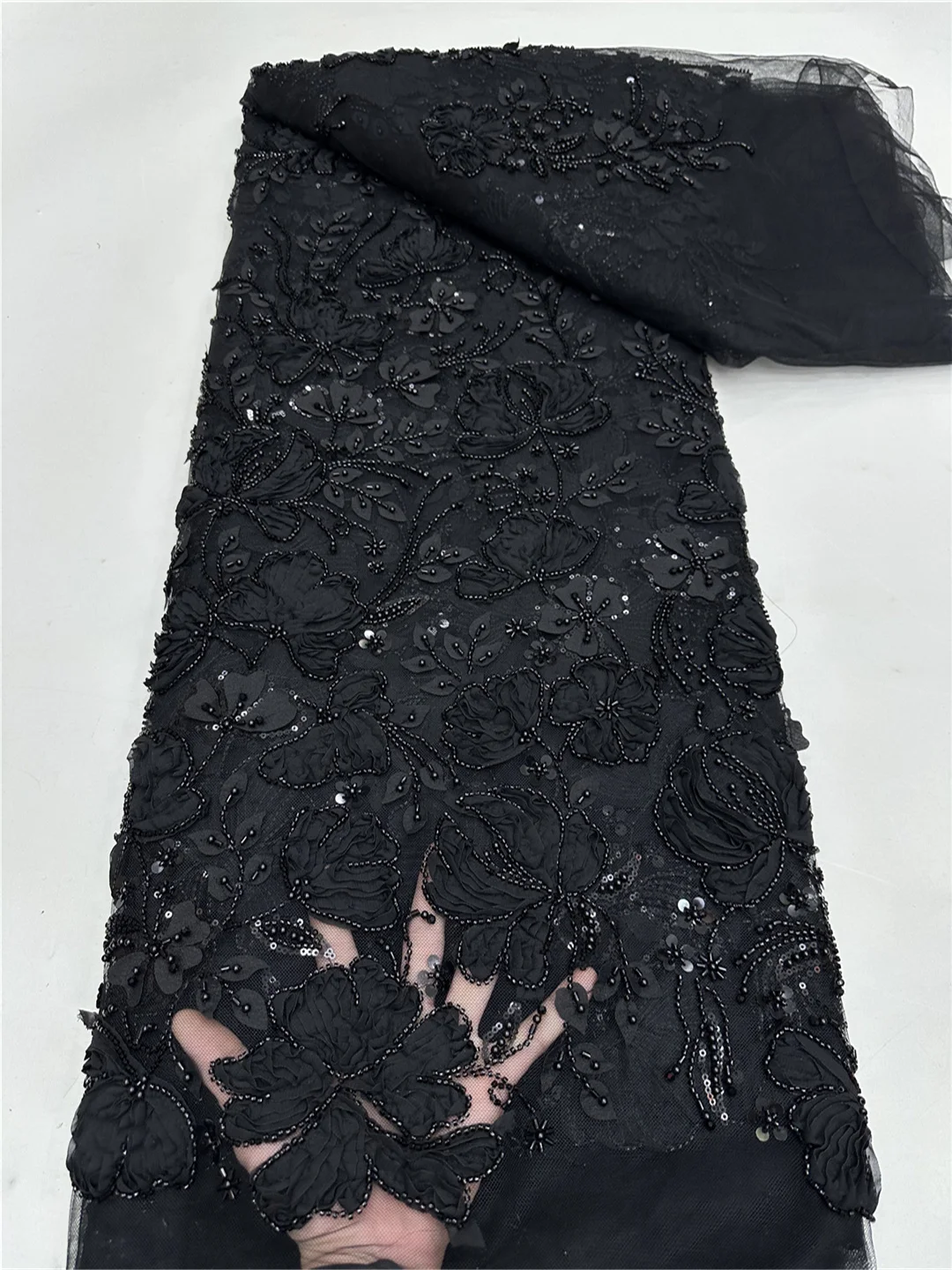 French Sequins Beaded Fabric For Sewing Wedding Party Lace Dresses Patchwork Material Tulle Fabric 5 Yards - RF