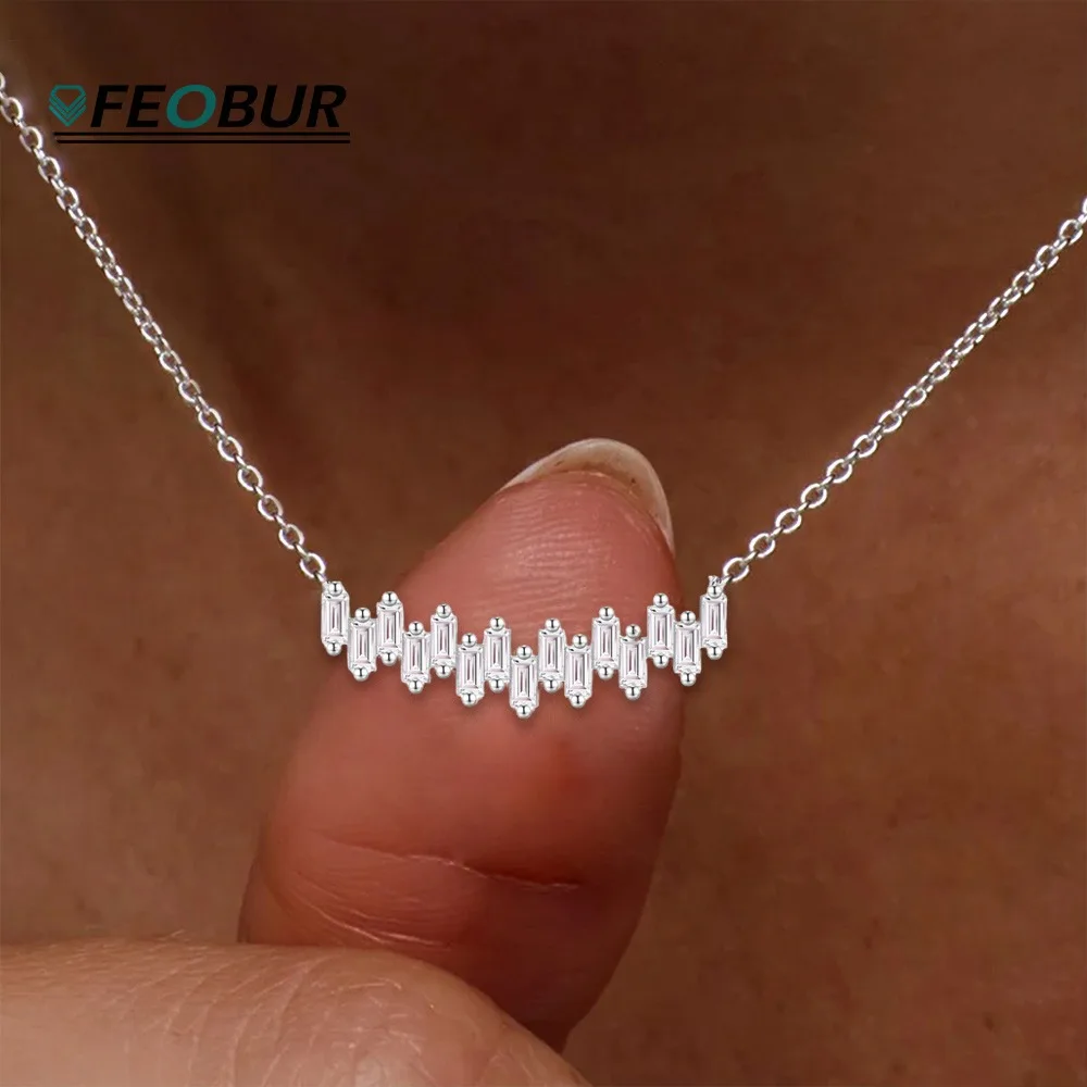 

1.2ct Baguette Cut Moissanite Necklace Certified S925 Silver 1.5*3mm Emerlad Cut Diamond Pendant NeckChain for Women Fine Jewely
