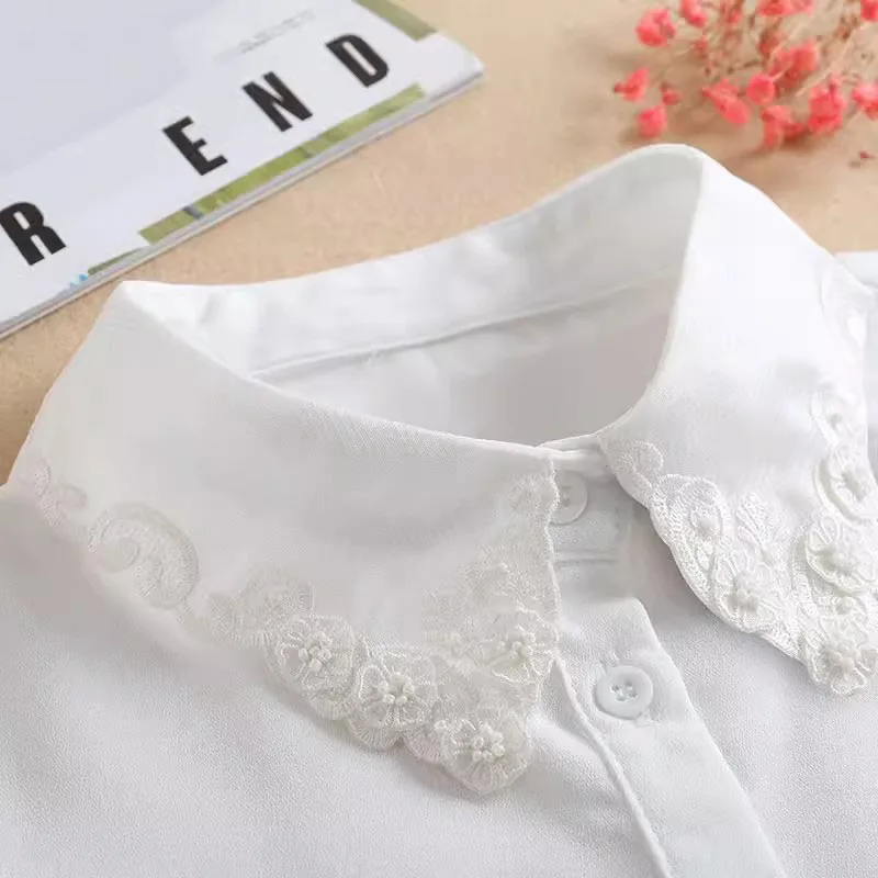 Beading Diamond White Fake Collar Embroidery Detachable Collar Fake Women Vintage Lace Ladies False Blouse Collar Half Shirt