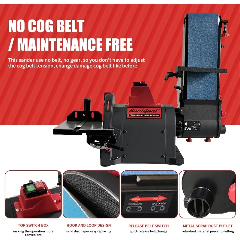 금속 가공용 1HP 벤치 벨트 샌더, 4 x 36인치 벨트 및 8인치 디스크 샌더, 1HP 다이렉트 드라이브 모터 포함, 벤치탑형