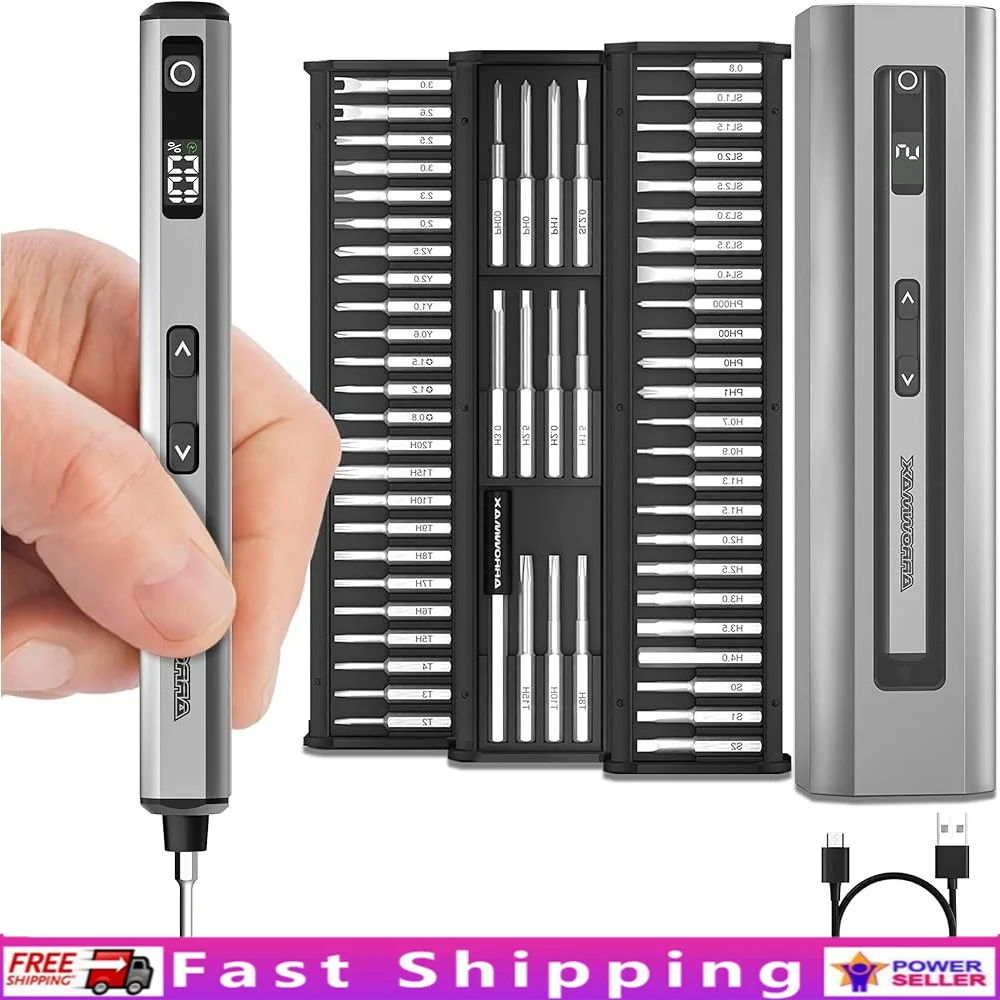 

Mini Electric Screwdriver 60 in 1 Magnetic Bits 5 Torque Modes 3Nm Repair Tool Set Precision Rechargeable Battery Portable Case