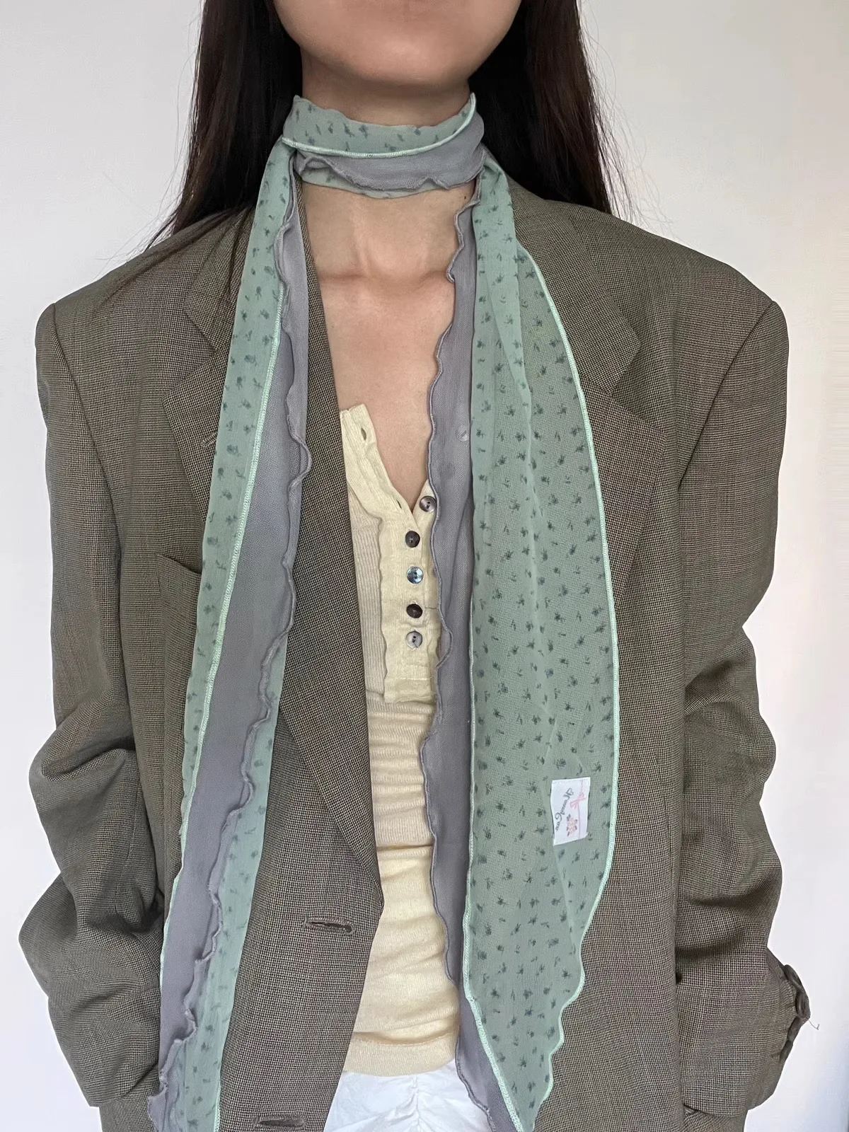 وشاح طويل مخطط متعدد الاستخدامات على الطراز الكوري، ربطة عنق مطبوعة مع شريط ربطة عنق، وشاح ربطة عنق متدفق، إكسسوار للرقبة (140*15 سم)