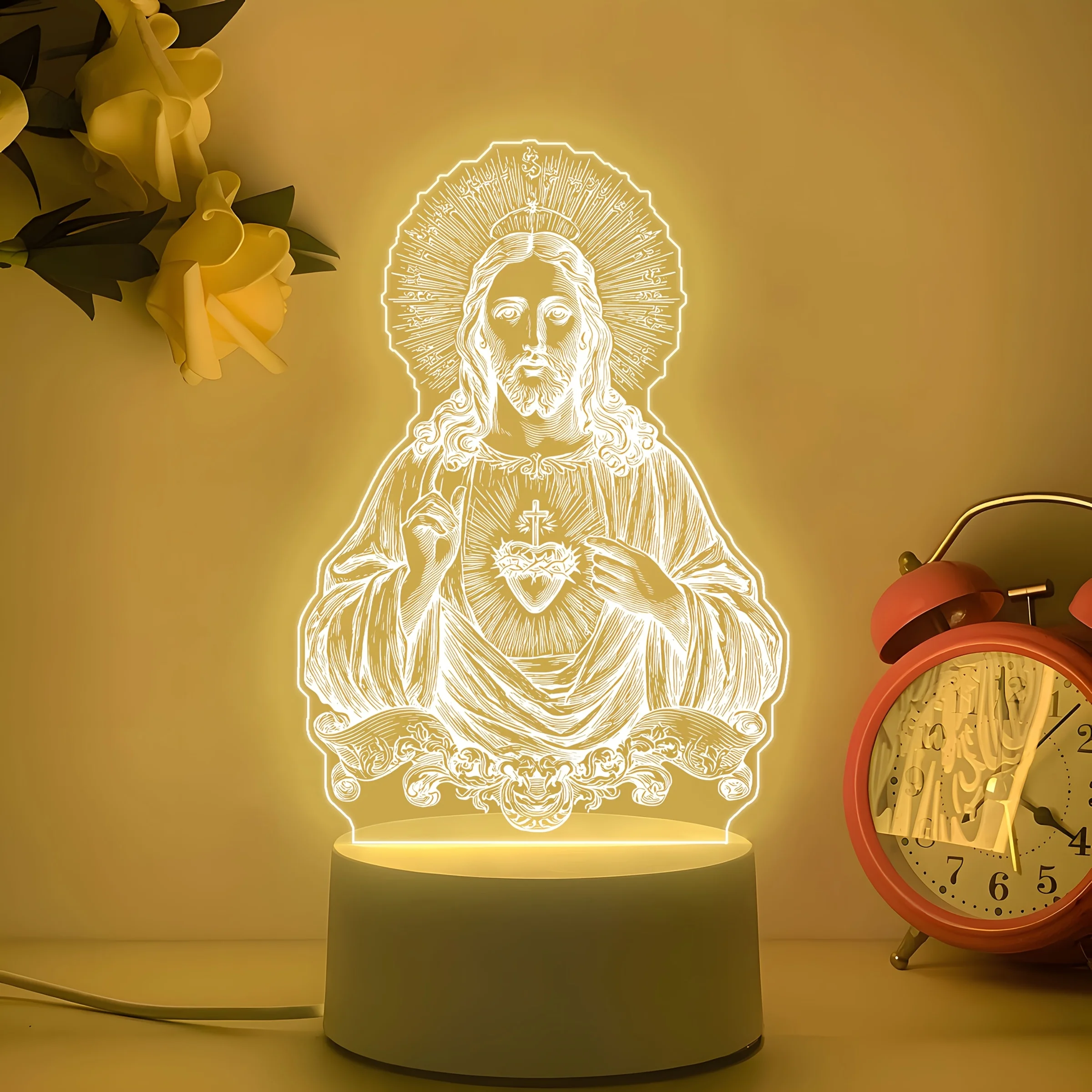 Christian Jesus Night Light, USB-Powered Acrylic Decorative Table Lamp, Religious Home Decor, Church Souvenir