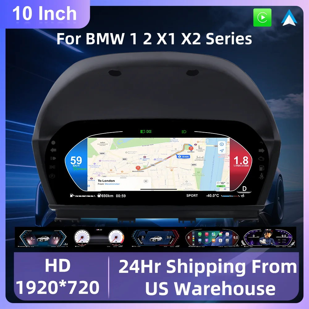 10 Inch Virtual Cockpit Digital Instrument Cluster For BMW 1 2 Series F20 F52 F22 F45 X1 F48 F49 ,HD LCD Upgrade Dashboard Speedometer, Wireless CarPlay Android Auto AirPlay GPS Navigation BT Music, Plug & Play Retrofit Digital Gauge Instrument Panel