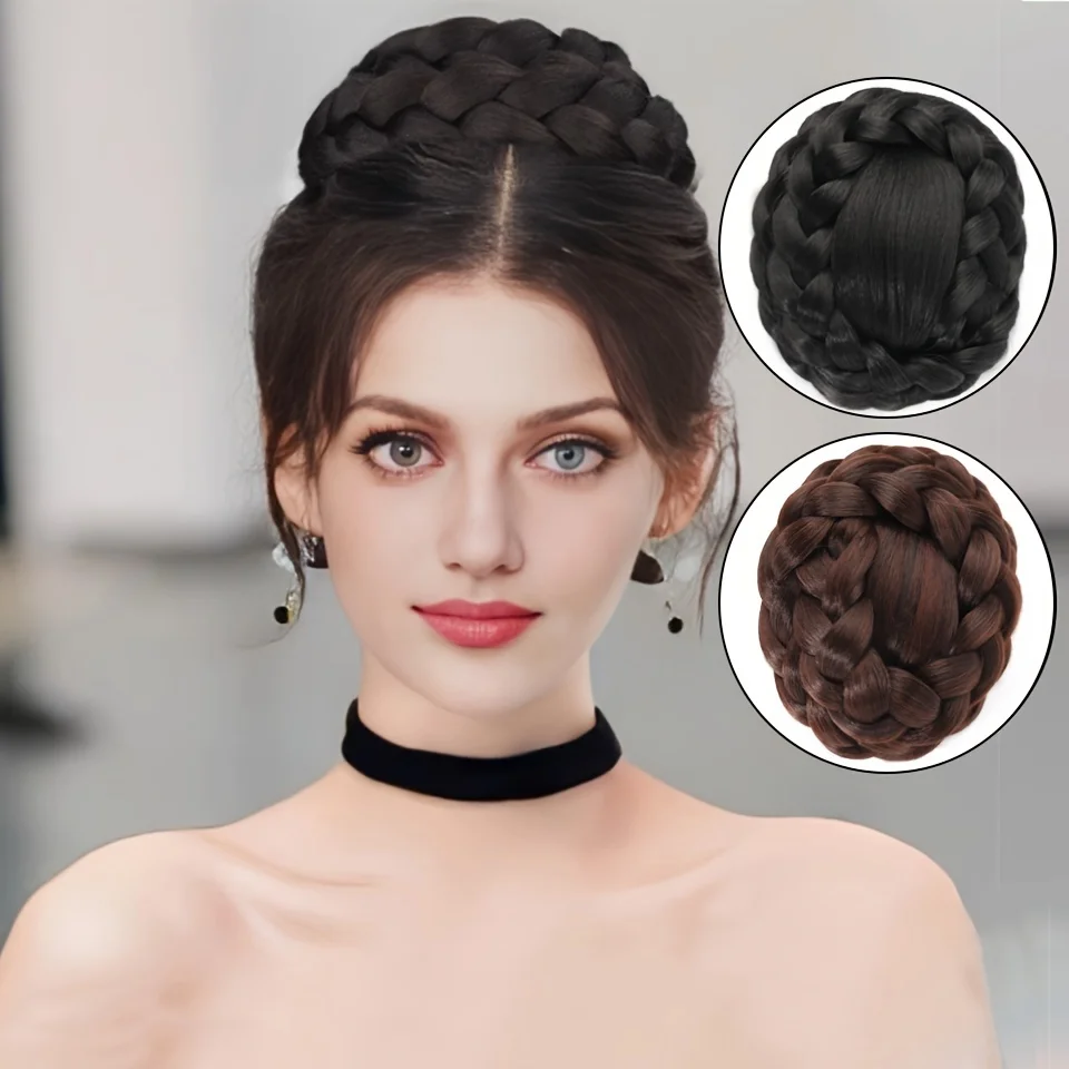 Synthetic Hair Chignon Bun Braided Hairpieces Scrunchie Clip in Hair Bun Extensions