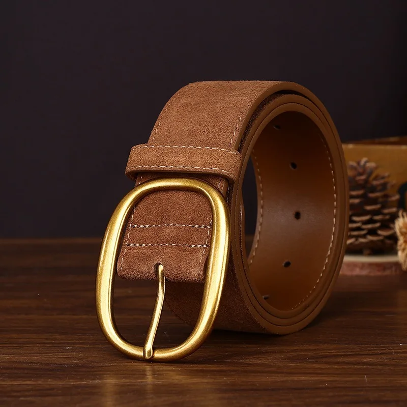 4.3CM Suede Suede High Quality Genuine Leather Belts for Women Brand Strap Needle Buckle Fancy Vintage Jeans Cowboy Cintos