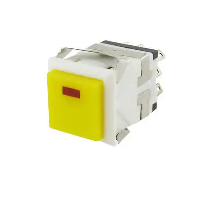 DC 3V Red Light 8 Pin DPDT Latching Push Button Switch Yellow 250V/3A 6A/125V AC