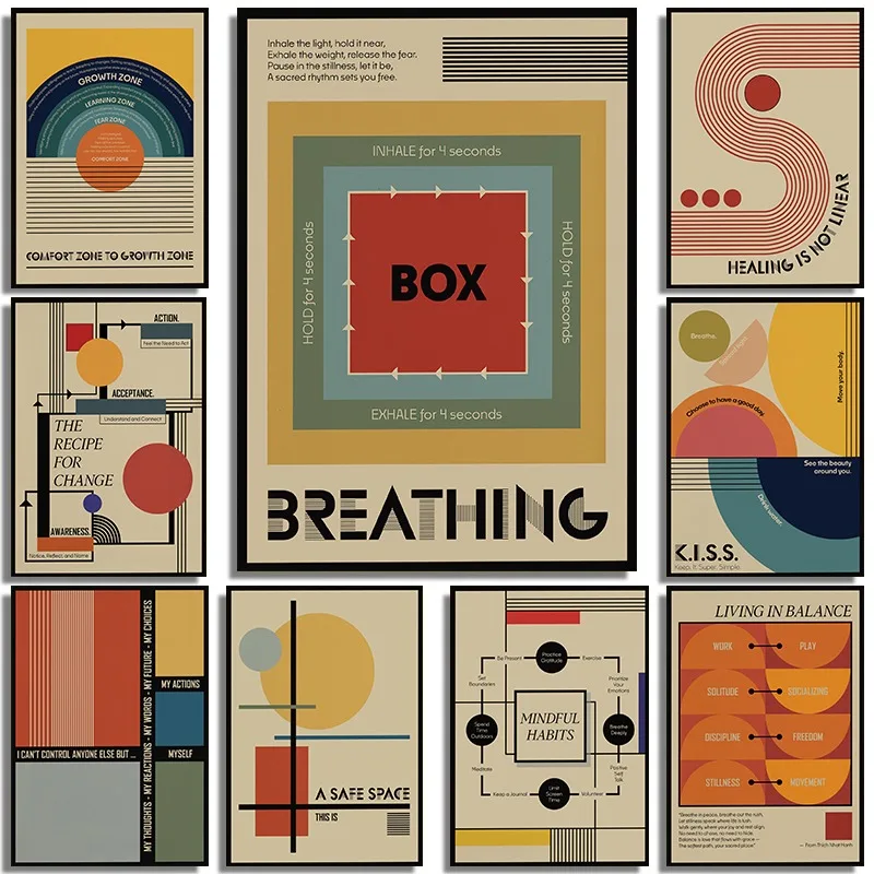 The Positive Loop Box Breathing Quote Poster Mid Century Modern Art Decor Mental Health Poster Print Bauhaus Inspired Artwork