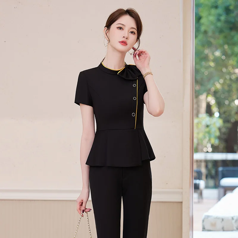 

Summer short-sleeved business suit for women, hotel beauty salon front desk receptionist workwear, waiter work uniform, formal a