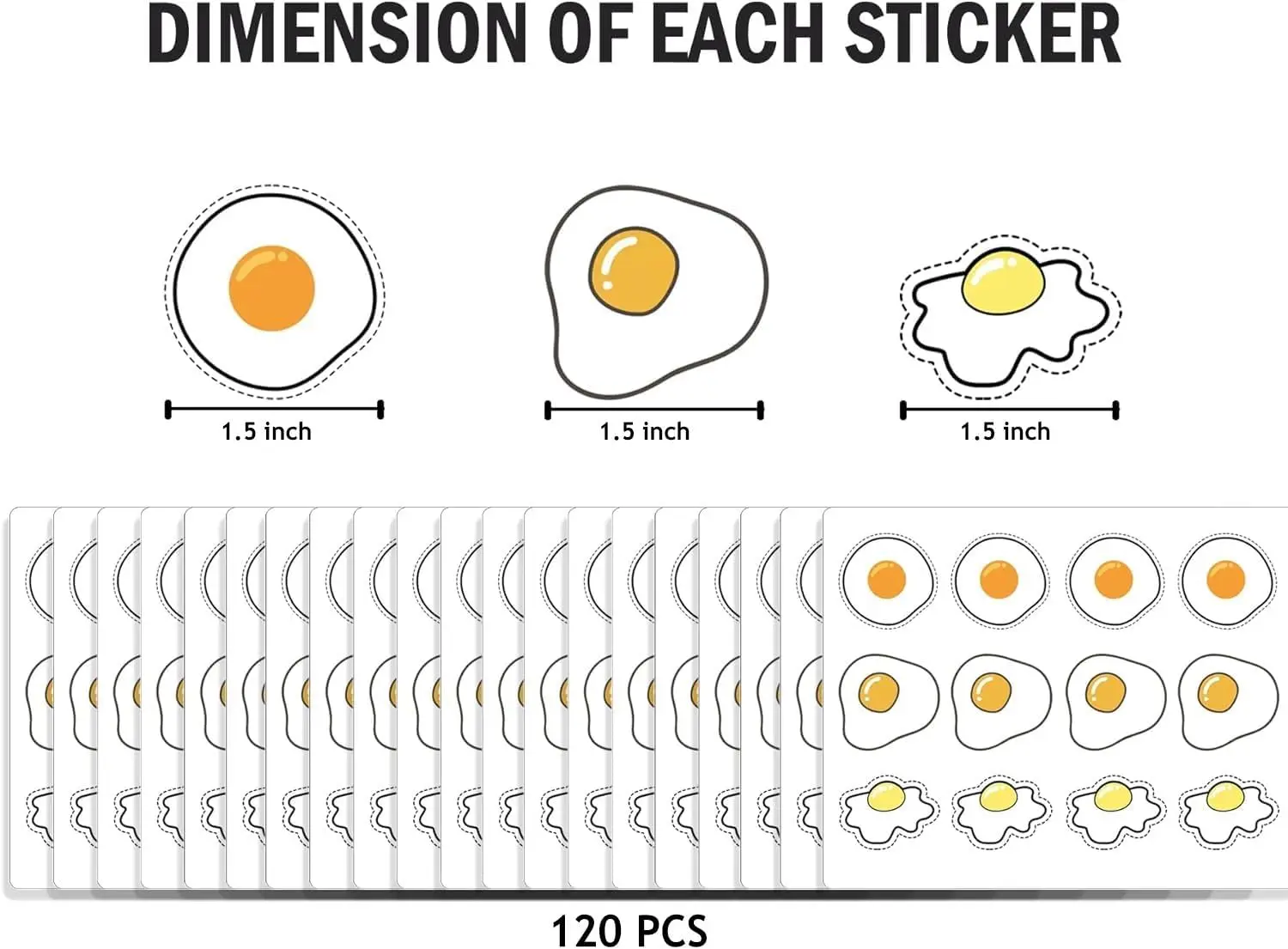 Imagem -02 - Cute Fried Egg Adesivos Faça Você Mesmo Arts Crafting Decal Breakfast Eggs Labels Scrapbooking Mensal 1.5 120 Pcs