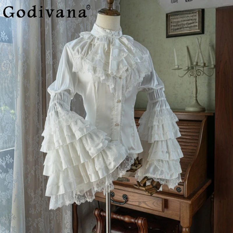 

Lolita Big Sleeve Inner Shirt for Women Gorgeous Style Lolita Retro Blouses Female Japanese New Year Spring Festival Shirt Top