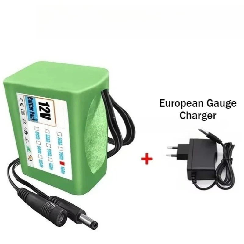 3S2P 12V 40000mAh 18650 Lithium Battery with BMS for Fishing Equipment Sprayer Wheelbarrow with European Gauge Charger