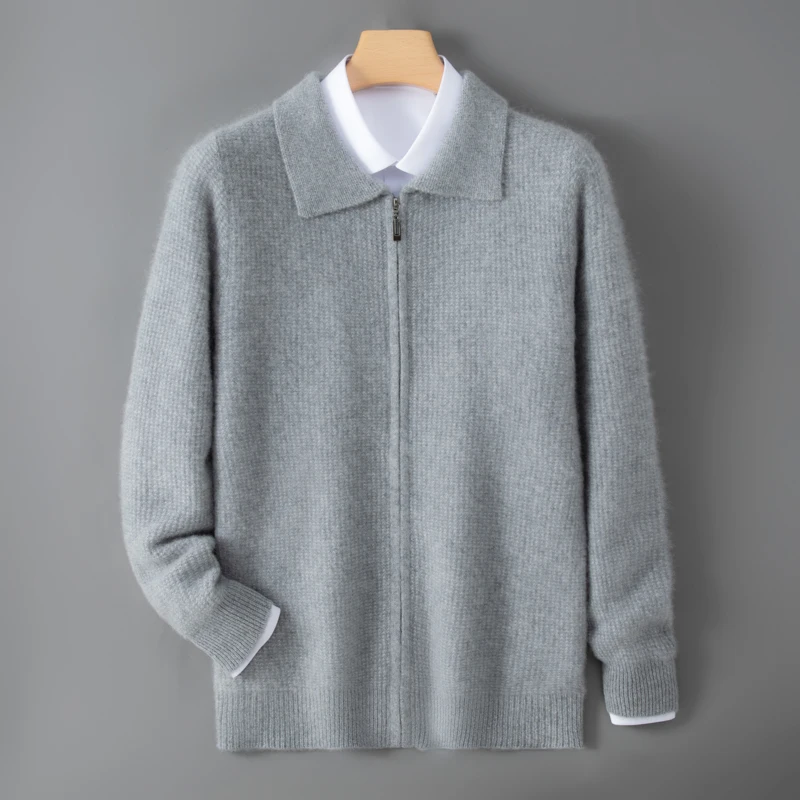 New Autumn And Winter Collection: 100% Pure Wool Cardigan, Men'S Collared, Thickened Sweater, Casual Knit Zip-Up Jacket
