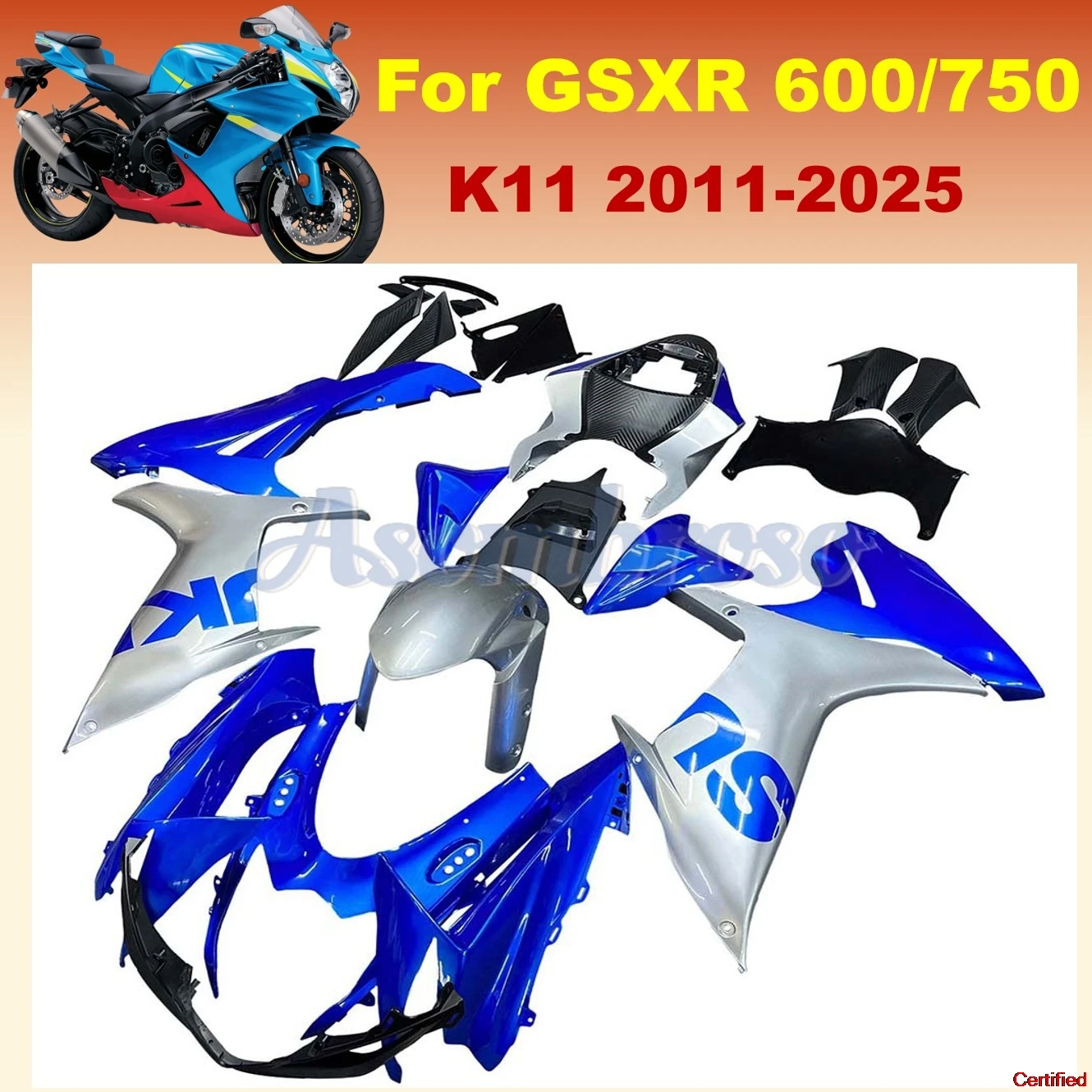 Fit For GSXR600 2011-2025 12 13 14 15 16 17 18 19 20 21 22 23 24 GSXR 600 GSXR750 K11 Silvery Blue Fairing kit