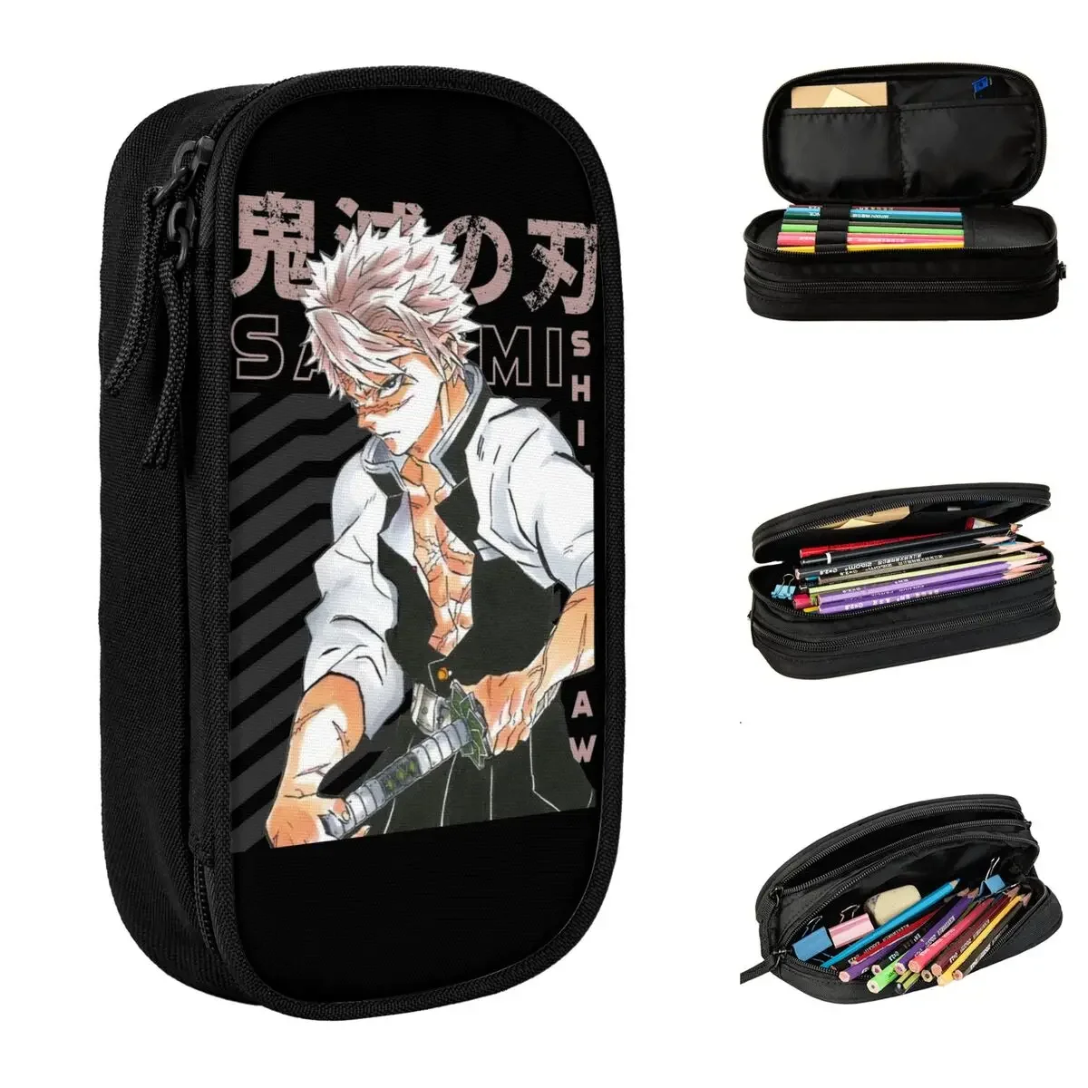 

Sanemi Shinazugawa Demoned Slayered Pencil Cases Creative Pen Box Bags Kids Big Capacity School Supplies Zipper Pencilcases