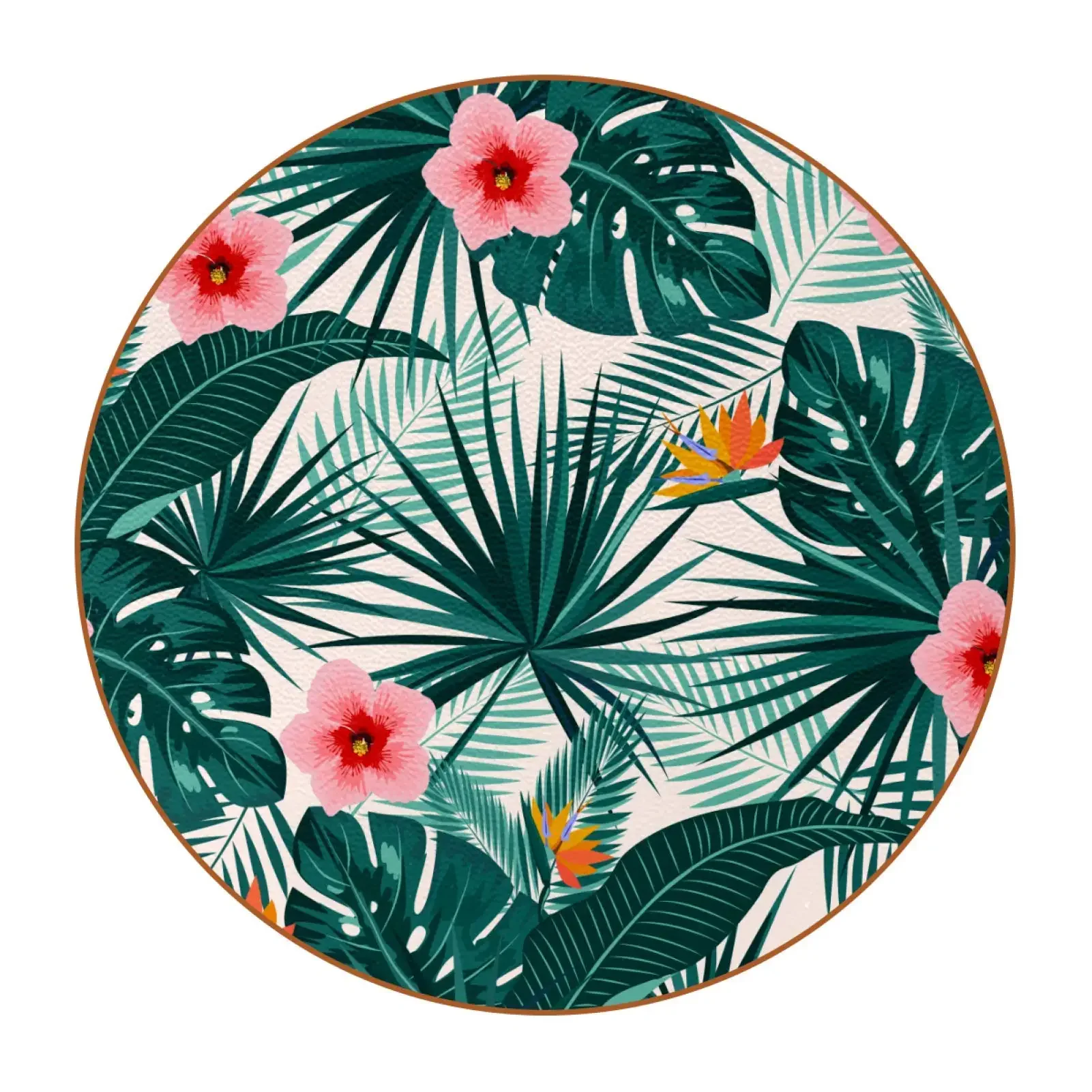 

Круглая подставка с тропическими цветочными зелеными листьями, пальмовая круглая подставка, цельные подставки для напитков, подставки для чашек для стола, подарки для нового дома, дня рождения