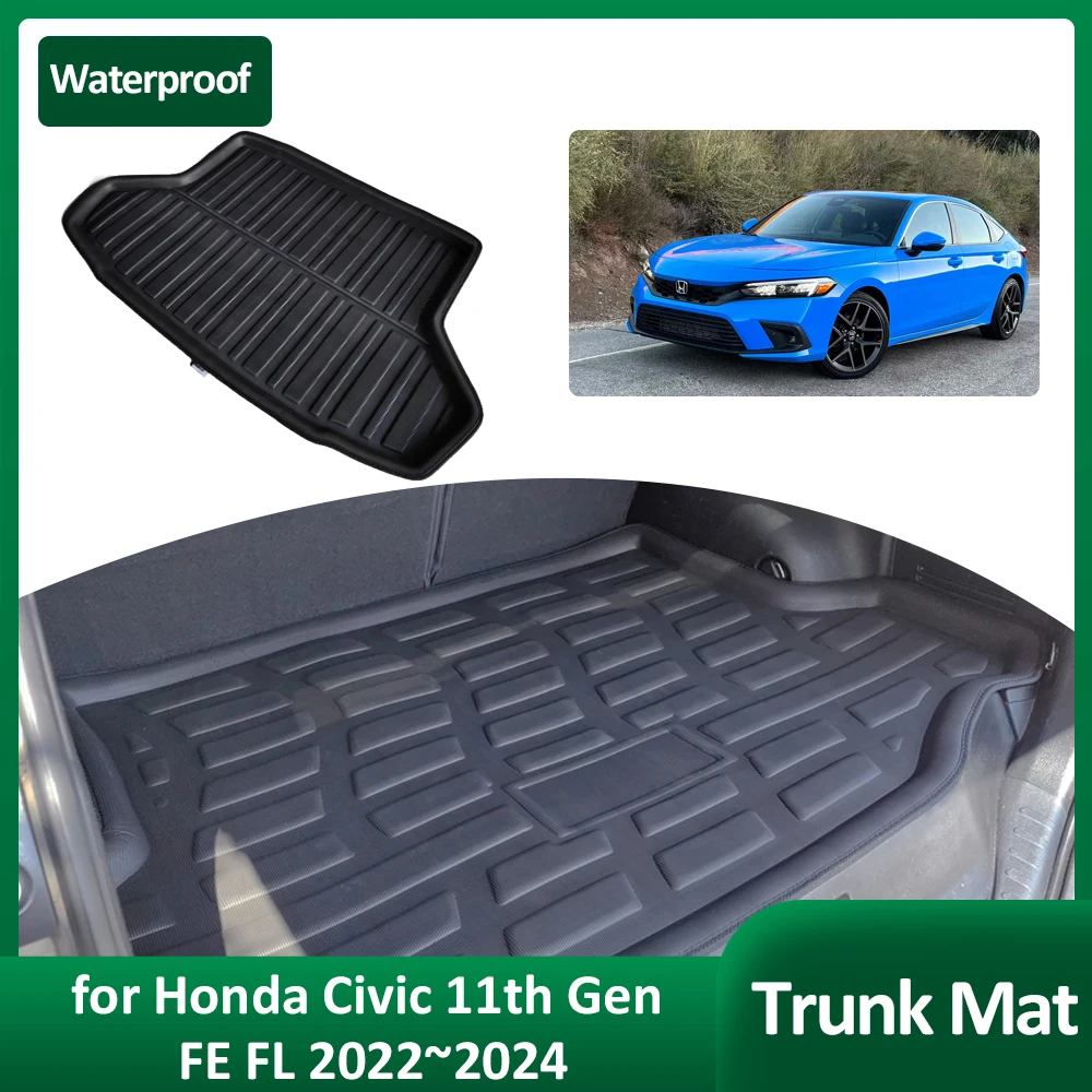 Car Trunk Mat for Honda Civic 11th Gen FE FL 2022~2024 2023 Waterproof Rear Luggage Cargo Boot Pad Rug Liner Cover Accessories