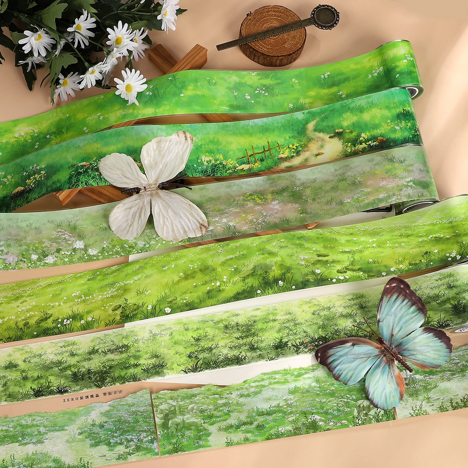 Taśma PET 500cm Vintage Łąka Rośliny Kwiaty Krajobraz Kreatywny DIY Materiał do Dziennika Kolaż Scrapbook Artykuły Papiernicze