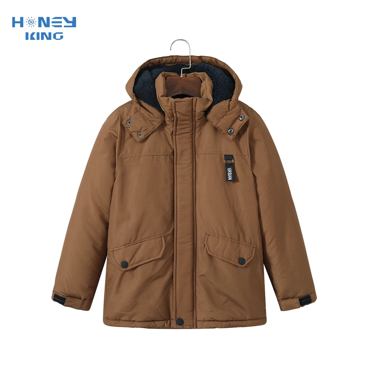 

HONEYKING Children's Padded Jacket Boys Winter Clothes Thicken Warm Plus Velvet Hooded Parka Coat Teenager Kids Cotton Outwear