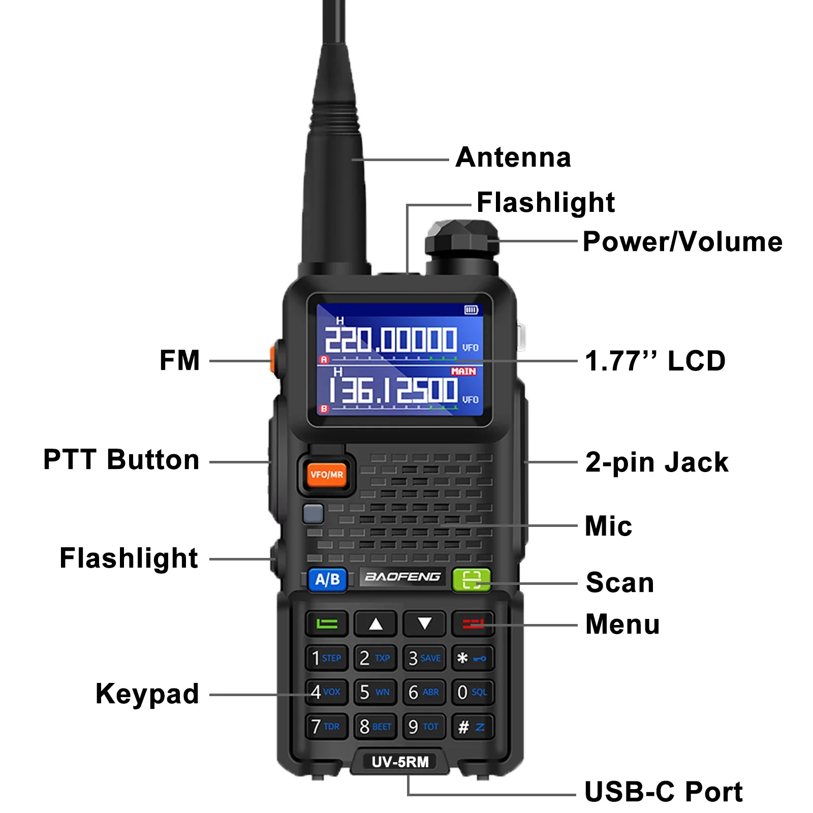 UV-5RM Long Range Baofeng Walkie Talkie 10W 3800mAh VHF UHF Six-Band TYPE-C Frequency Copy High Power 5RM Portable Two Way Radio