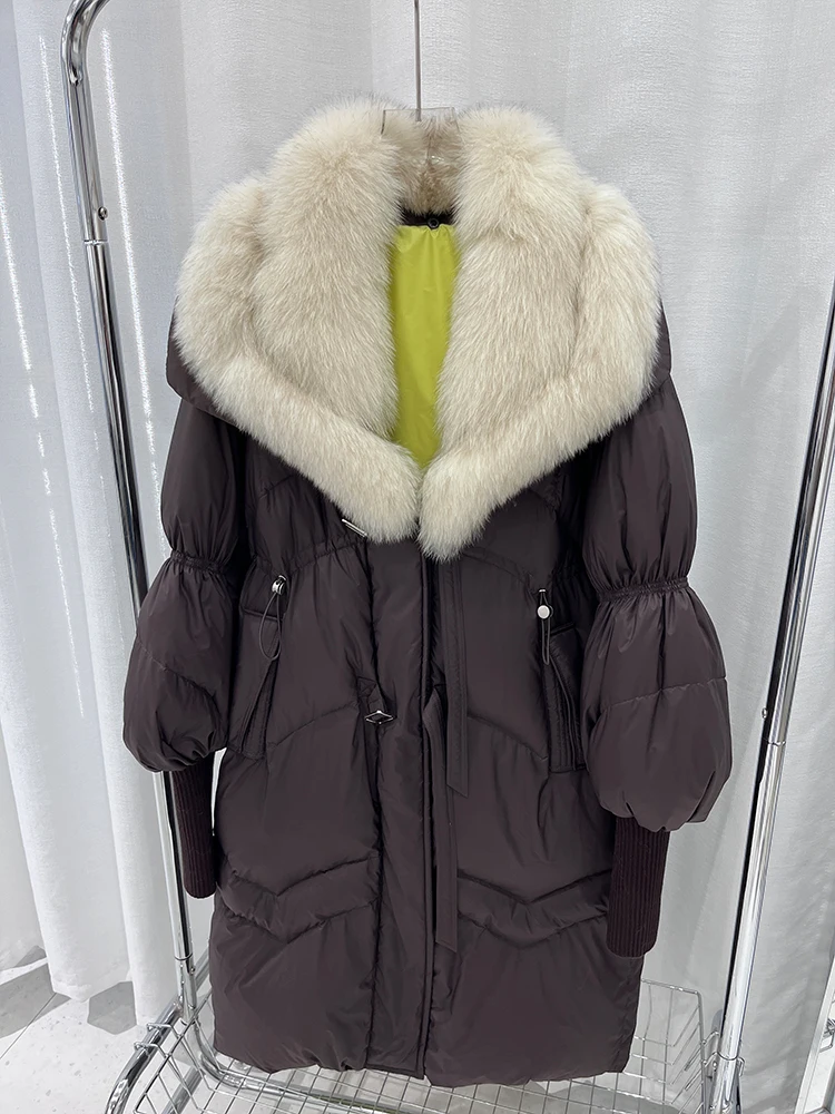 Winter 90% Goose Down Jacket Real Fox Fur Suit Collar Long Thick Warm Women Coat Puffer Jacket Outwear Female Coat