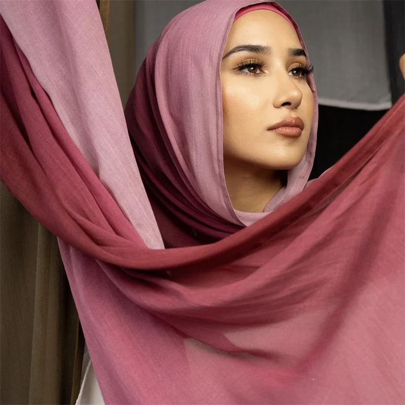 90*185Cm Big Size Vrouwen Gradiënt Kleur Katoen Rayon Hijab Sjaal Dame Hoge Kwaliteit Wraps Sjaals Moslim Hoofdband Islamitische Sjaals