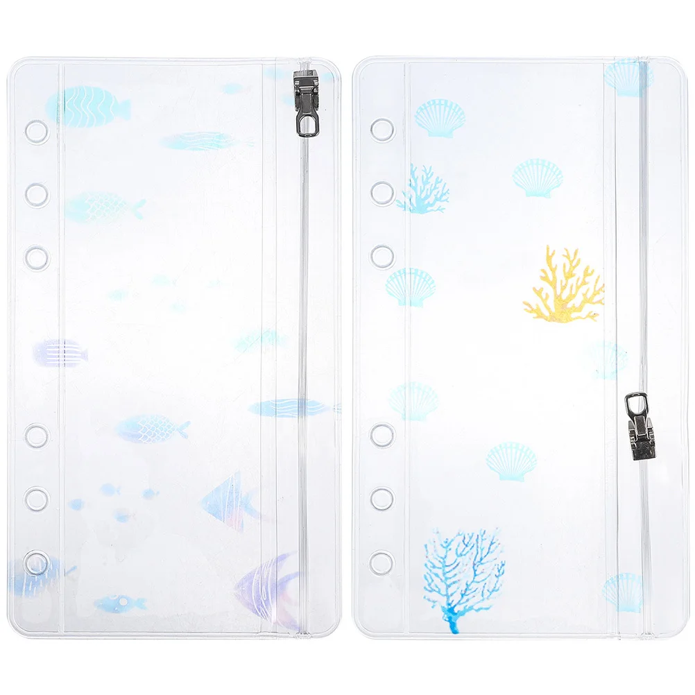 

2Pcs Loose Leaf Binder Zipper Pocket 6-Hole PVC Storage Bag Organizer for Stationery Office and School Supplies