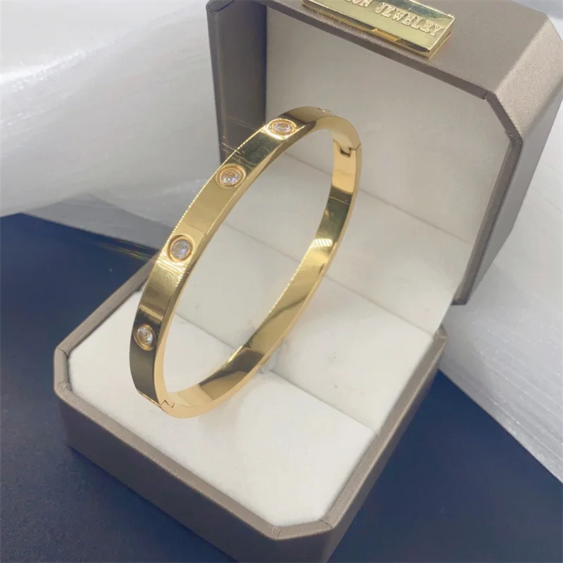 Classic Luxury Zircon Stainless Steel Lover Bracelets For Women 50mm*60mm Rose Gold/Silver/Gold Color Bangles Jewelry Party Gift