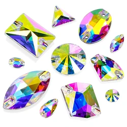 Mixed Size Flatback Sew on Rhinestone K5 Glass AB Crystal Cosmic Sewing Diamond for Wedding Dress Clothing DIY Craft