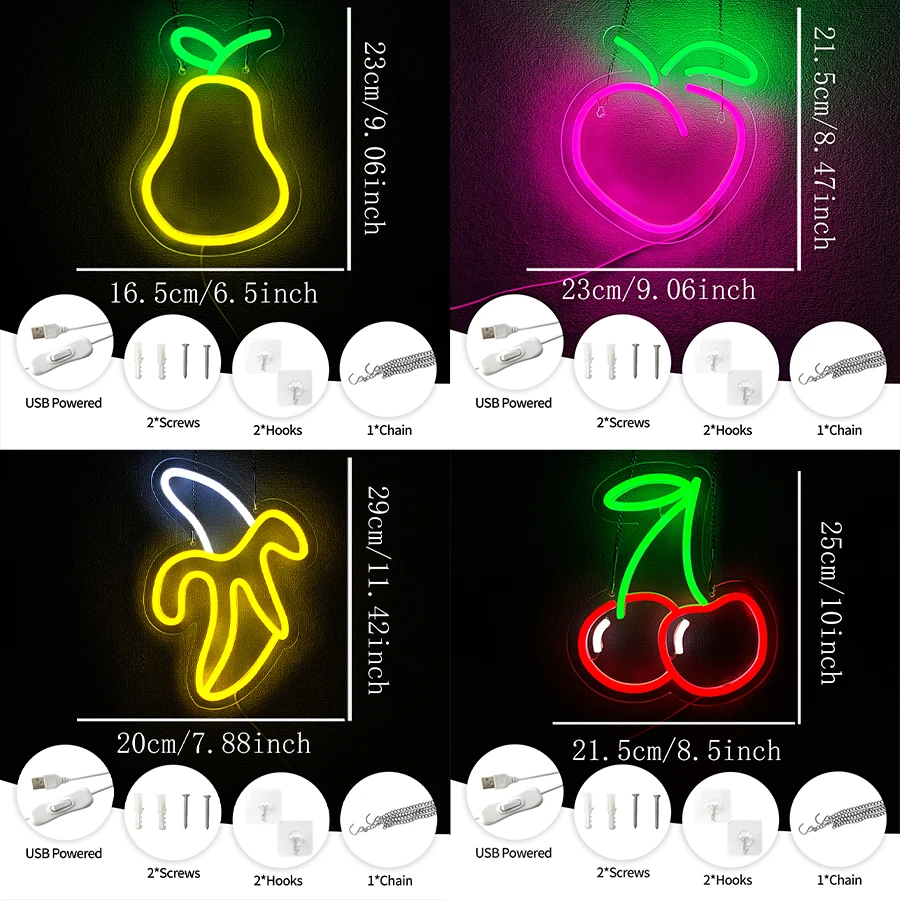 Cherry Neon Sign For Wall Decor,Led Neon Light For Living Room,Restaurant,Birthday Party,Fruit Store,Supermarket Decor,Kitchen