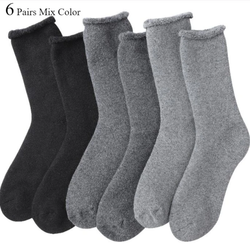 

1-6 пар зимних мужских утепленных и плюшевых зимних носков, мужские мягкие удобные махровые обручи, теплые однотонные повседневные носки-тапочки