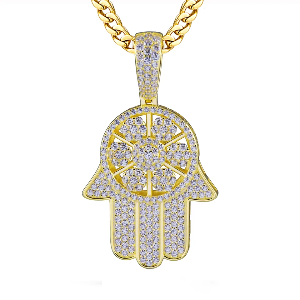 

VANAXIN Hamsa Hand Pendant for Women Men Full Iced Out Cubic Zirconia Necklace 14K Gold Color Luxury Hip Hop Jewelry for Gift