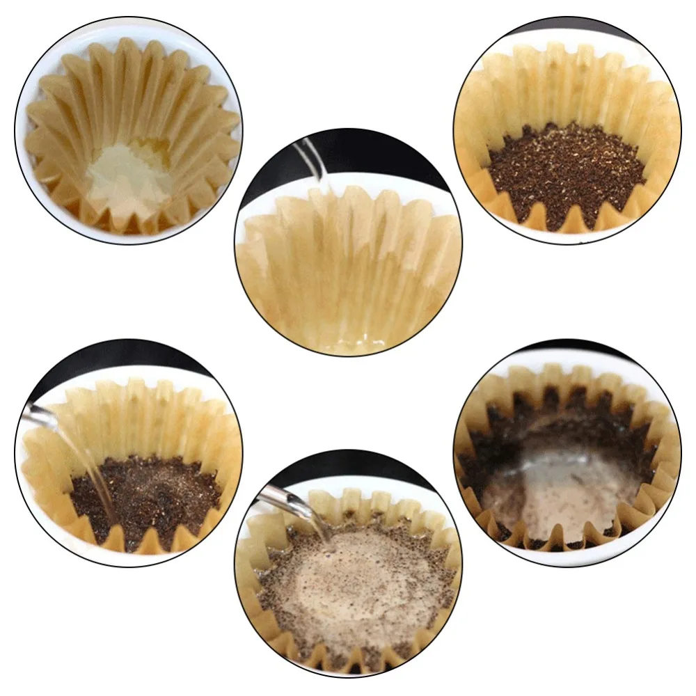 50pcs set Unbleached Disposable Coffee Filters Natural Brown 2-4 Cup Size Wood Fiber Coffee Filters Replacement Design