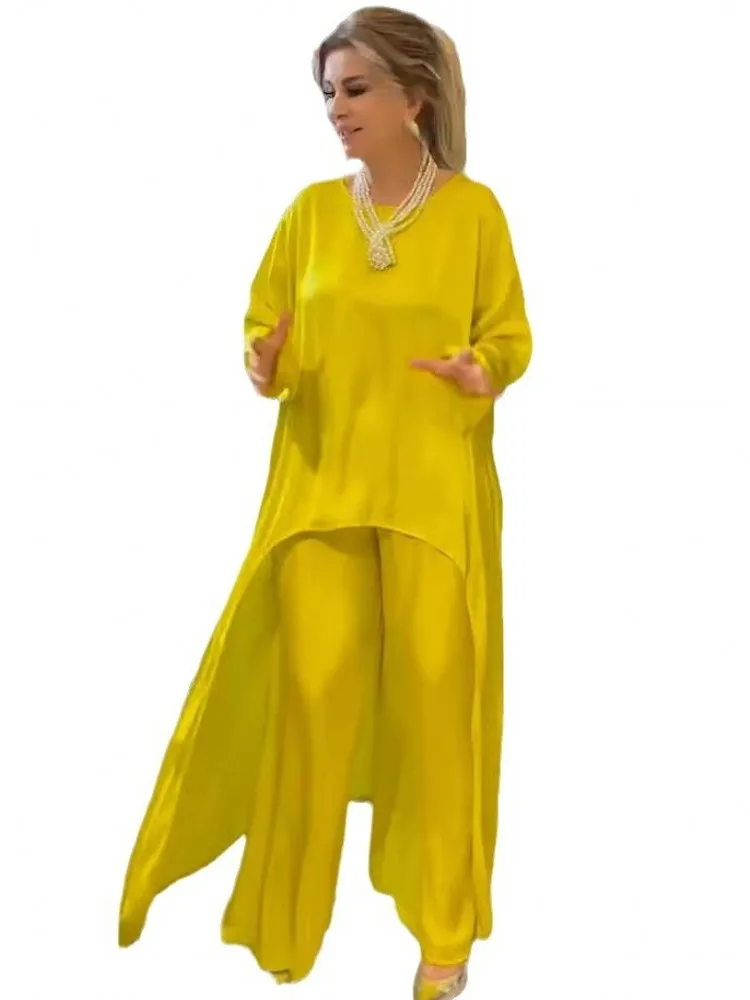 2 Piece Women Sets 2024 New Arrival Summer Autumn Matching Sets Yellow Two Pieces Sets Top And Pants Suits Outfits Clothing