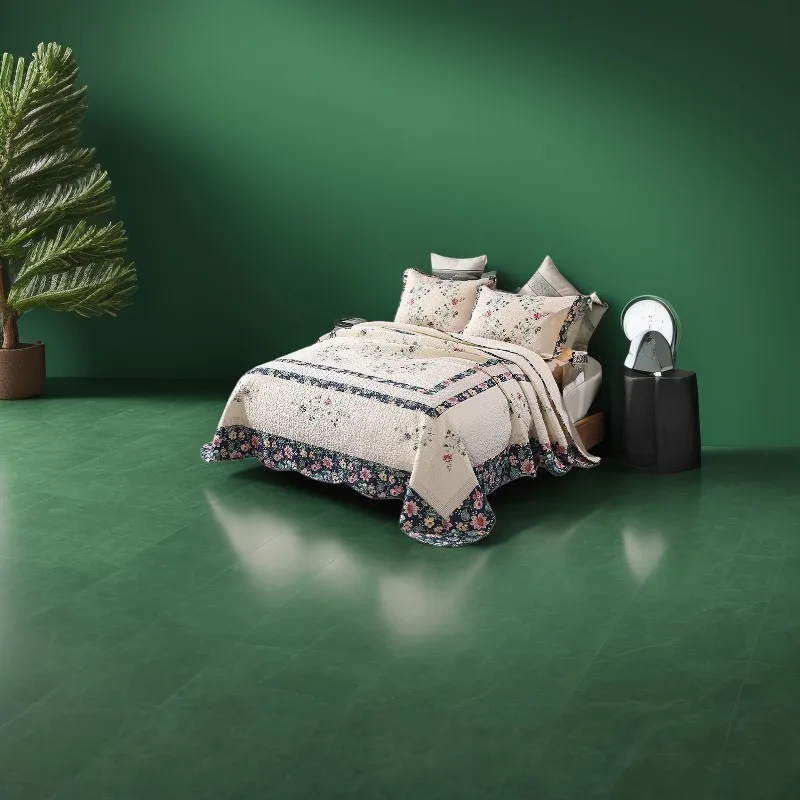 

European Vintage Floral Embroidered 3-Piece Quilt Set - 100% Cotton Patchwork Bedspread, Machine Washable & Pre-Shrunk Blanket