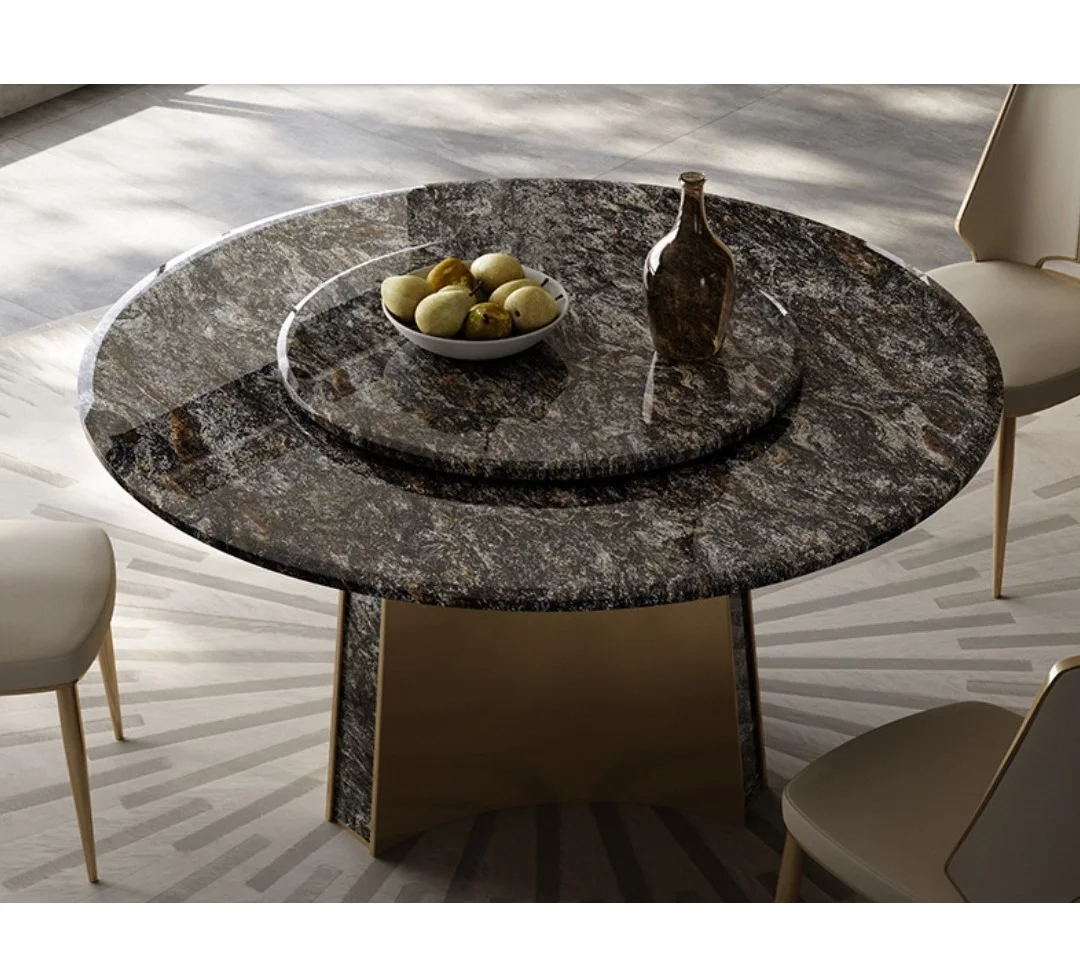 Modern Furniture Kitchen Dinning Table And Chair Golden Luxury Stainless Steel Natural Marble Dining Room Sets Dining Tables