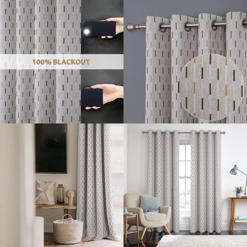 

Green Small Stripes Textured Faux Linen Window Curtain Panels Set of 2, 54x84 Inches