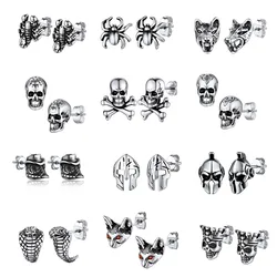 ChainsPro Skull Earrings for Men Woman Stainless Steel Head Skeleton Multiple Retro Vintage Halloween Hip Hop Gothic Jewelry