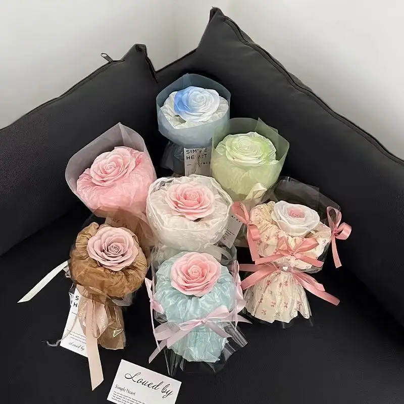 

Ins Candy Color Mini Bouquet Ornament Desktop Simulation Soap Flower Finished Product Surprise Romantic Small Gift Handmade