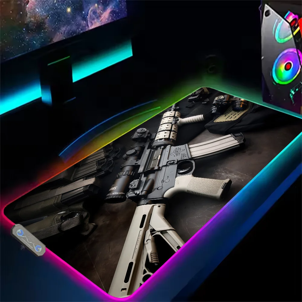 Mouse Pad LED S Light RGB Firearms Luminous Keyboard Desk-Mat Color Waterproof Weapon bullets Office Computer Anti-slip Rubber