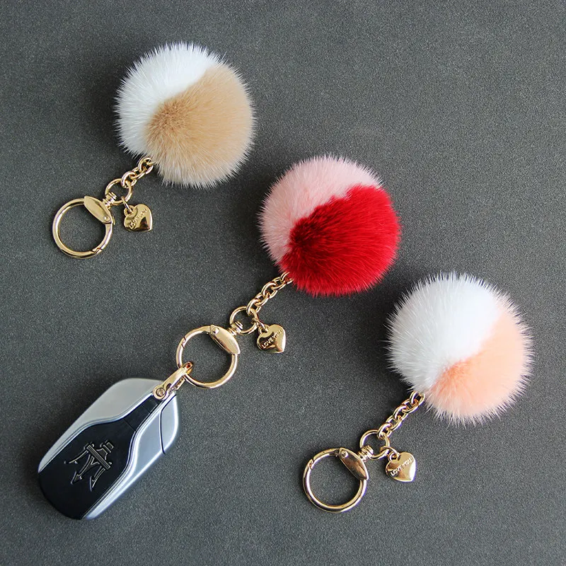 Mink Fur Pompom Keychain Keyring Bag Charm Plush Cute Women Girls Creative Fashion Accessories for Purse Handbag Car Decoration